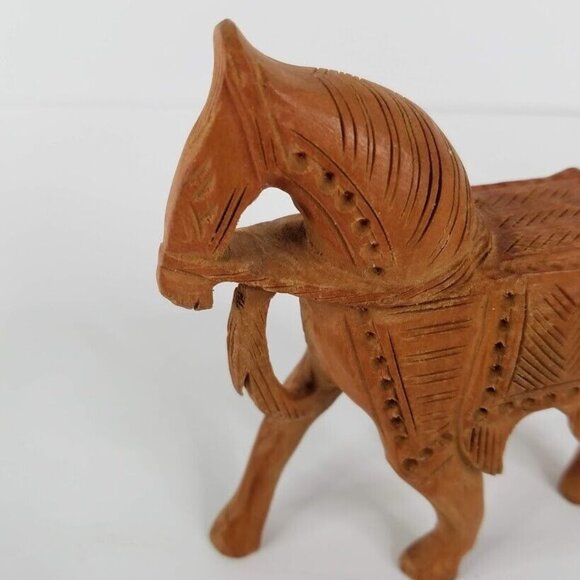 Handcrafted 4" Wooden Horse Figurine With Intricate Tribal Carvings - Picture 6 of 10